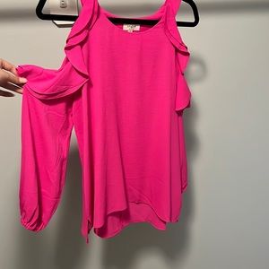 Hot pink open shoulder long sleeve tunic